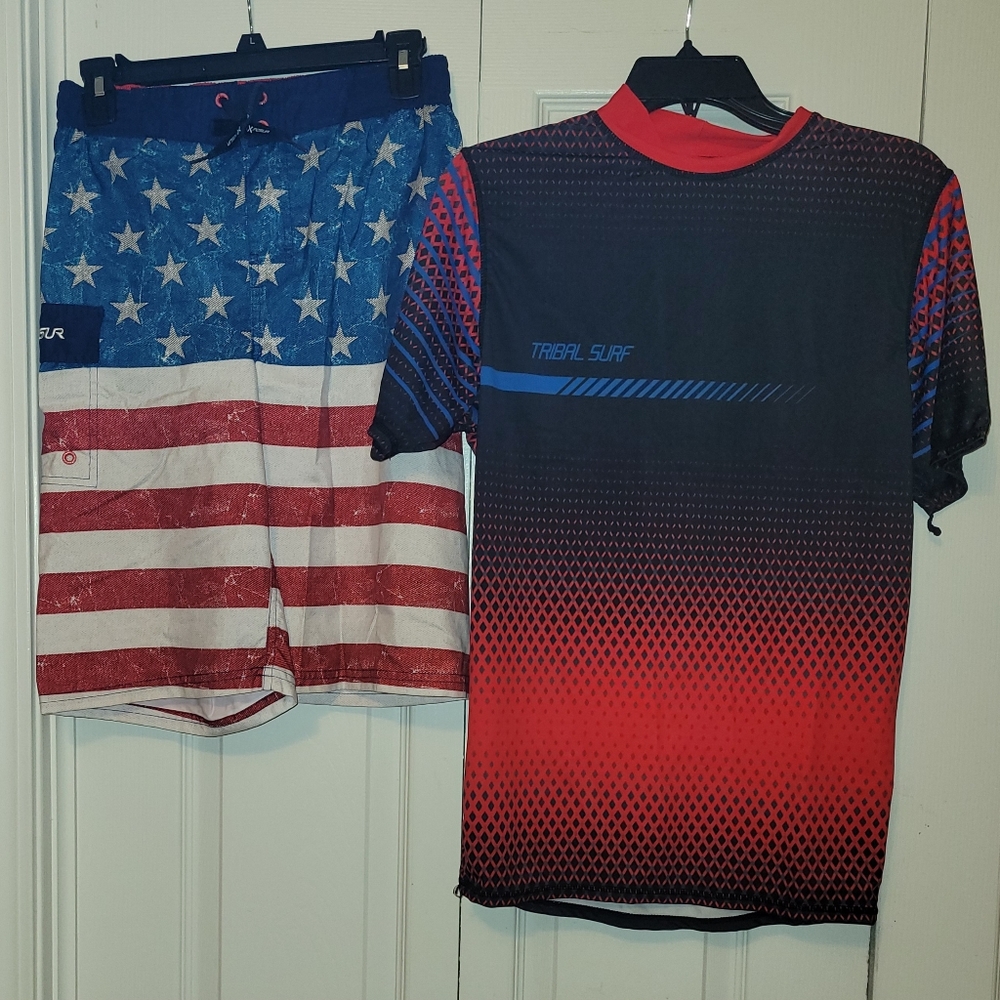 Boys swim trunks and shirt Size Large